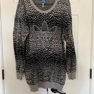 Adidas Crew Neck Animal Print Sweater with Pockets. Black & Grey. Size Large